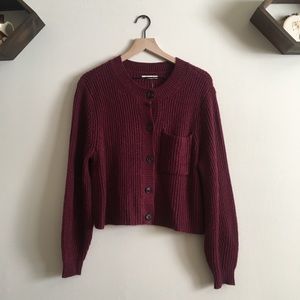 Thick Maroon Button Up Sweater / Cardigan